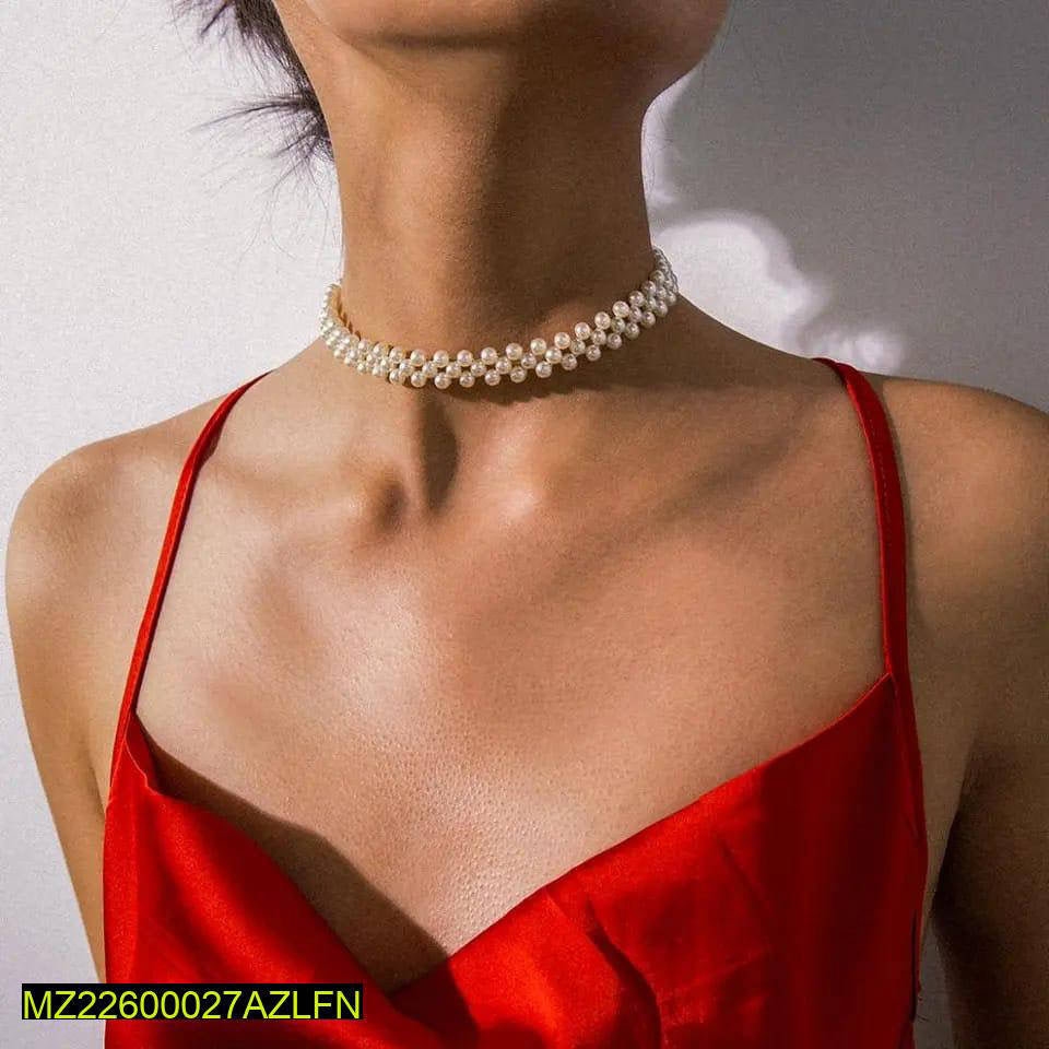 Alloy Gold Plated pearl stone choker MZ